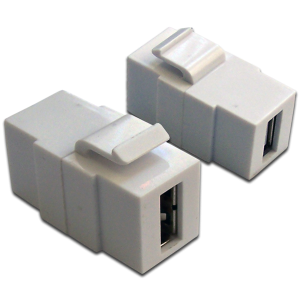 Keystone module, USB 2.0, A Type, female-female, 180 degrees, white
